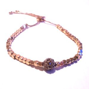 Gold Tone Cube and Rhinestone Bead Shamballa Style Bracelet Signed VB